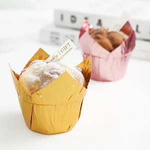 Goud Aluminiumfolie Tulp Bakbekers Tulp Cupcake Liners Papier Cake Tools Liners Muffin Cups