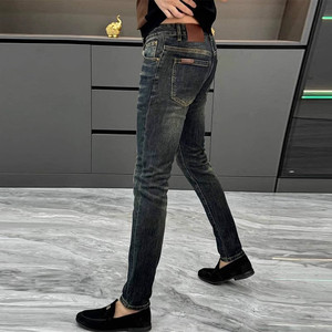 Pantalones Vaqueros Europeos para Hombre, Nueva Moda de Otoño, Estilo Lujoso, Pantalones Ajustados, Efecto Adelgazante, Lavados, Casuales - Product Image 1