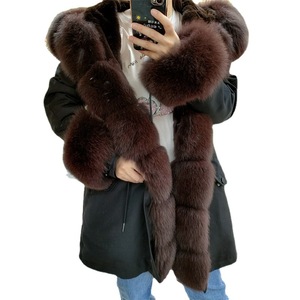 2025 hiver nouveau femmes à la mode mi-longueur <span class=keywords><strong>Parka</strong></span> <span class=keywords><strong>avec</strong></span> détachable chaud fourrure de renard manteau à <span class=keywords><strong>capuche</strong></span> longue <span class=keywords><strong>imperméable</strong></span> fermeture à glissière - Product Image 5