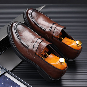 Mocassins décontractés pour hommes en cuir véritable, bout rond, à enfiler, semelle en caoutchouc, toutes saisons, chaussures de travail professionnelles - Product Image 3
