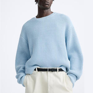 Suéter para hombre OEM y ODM con logotipo personalizado, Jersey de punto de color sólido, prendas de punto texturizadas, suéteres de manga larga con cuello redondo para hombre - Product Image 3