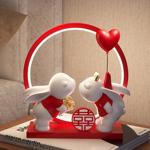 Figura Decorativa de Pareja de Conejos para Boda, Adorno de Conejos Dobles con Corazón, Decoración para Habitación de Compromiso, Regalo - Product Image 2