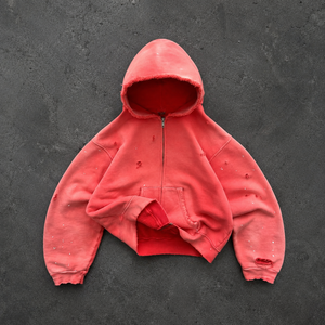 Felpa con Zip Personalizzata OEM ODM per Uomo, in Spugna Francese Tinta e Effetto Vissuto, Produttore di <span class=keywords><strong>Abbigliamento</strong></span> <span class=keywords><strong>Streetwear</strong></span> su Misura - Product Image 1