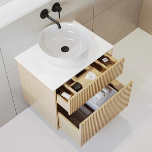 Mobile <span class=keywords><strong>da</strong></span> <span class=keywords><strong>Bagno</strong></span> Sospeso Moderno in Legno Canettato con Lavabo Rotondo e Specchio per Hotel e Ville - Product Image 2