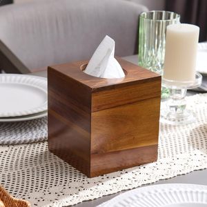 Boîte à mouchoirs décorative en bois pour la maison, couvercle carré en bois pour boîte à mouchoirs, support à mouchoirs en cube avec fond <span class=keywords><strong>coulissant</strong></span> - Product Image 3