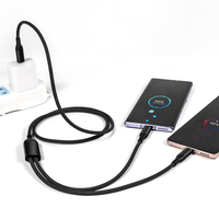 Set Hadiah Kabel Data Promosi Logo Kustom-1.2m Nilon Terjalin 3 2 Input Ganda USB Tipe C Ganda Tembaga Murni
