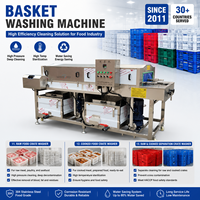 Laveuse de paniers SUS304 pour viande, fruits, légumes et aliments cuits, lavage, rinçage et séchage en 3 étapes, contrôle PLC