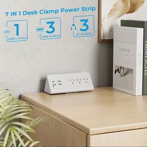 4 puertos USB, tiras de alimentación de montaje de abrazadera de borde de escritorio con 3 salidas de CA, Protector contra sobretensiones de mesa, enchufe de pared de EE. UU. para uso en oficina y Hotel - Product Image 2