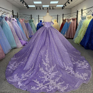 Vestidos de quinceañera Jancember 6848 con purpurina morada, perlas y cuentas para chicas de 15 años. - Product Image 4