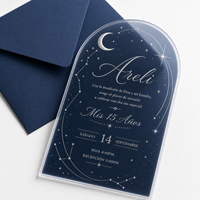 Ensemble d'invitations Quinceañera en acrylique bleu nuit céleste avec sceau de cire argenté