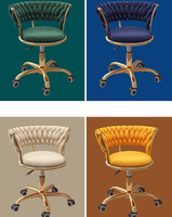 Chaise pivotante confortable de haute qualité pour salon de manucure, avec base à cinq pieds plaquée or, tabourets de salon en flanelle, pour hôtel et salle de bain