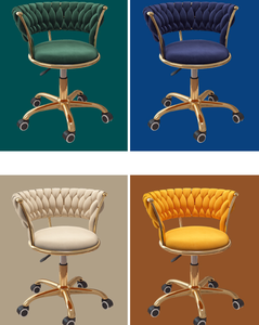High Quality Portable Nail Salon <b>Comfortable</b> Swivel Chair Wheel Gold-plated Five-legged Base Flannel Salon <b>Stools</b> Hotel Bathroom - Product Image 6