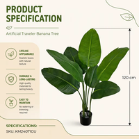 Plante artificielle de bananier du voyageur de 120 cm, fausse plante en plastique, bonsaï artificiel pour la décoration intérieure et de jardin