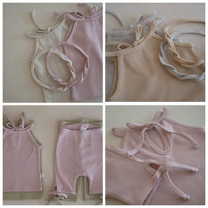 Diseño Homewear chaleco puro algodón camisola <span class=keywords><strong>pijama</strong></span> verano bebé niña ropa Simple conjunto de dos piezas - Product Image 2