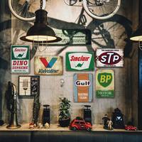 Juego de Letreros Metálicos Vintage de Marca de Gasolina y Aceite para Motor, Decoración Retro para Pared de Garaje, Taller Mecánico o Cuarto de Hombre