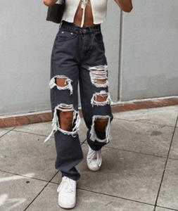 Pantalones holgados rectos de Hip Hop de calle alta para <span class=keywords><strong>mujer</strong></span>, nuevos pantalones vaqueros desgastados con agujeros <span class=keywords><strong>rotos</strong></span> que combinan con todo con características transpirables - Product Image 6