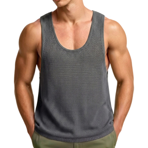 <span class=keywords><strong>Camiseta</strong></span> sin mangas de punto para <span class=keywords><strong>hombre</strong></span>, color liso, para gimnasio y deporte, estilo casual de verano, ajustada y transpirable, chaleco deportivo de punto para <span class=keywords><strong>hombre</strong></span>. - Product Image 3