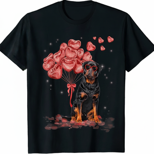 Divertente maglietta da uomo Rottweiler Heart per San Valentino, manica corta, 100% cotone, vestibilità regolare, casual, girocollo, stampa digitale - Product Image 1