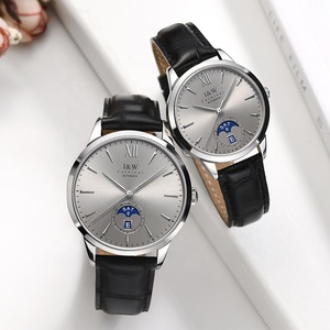 Montre mécanique de luxe pour homme, personnalisée, avec réserve de marche, boîtier en acier inoxydable, verre, style classique décontracté, bracelet en cuir marron - Product Image 1