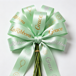 Ruban gros-grain polyester/coton bleu clair 1-1/2 pouce, imprimé texte joyeux en feuille d'or, simple face, résistant au rétrécissement - Product Image 6