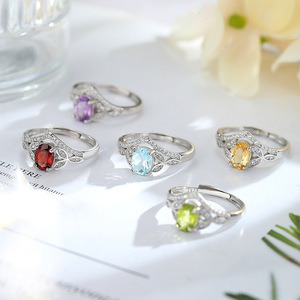 8 Trend 925 <b>Silver</b> 5*7mm Oval Cut Crystal Finger <b>Ring</b> Adjustable Natural <b>Stones</b> Women's bridal jewelry wedding evening - Product Image 3
