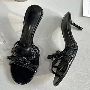Sandales sexy à talons hauts pour femmes, à enfiler, avec nœud, décontractées, pour l'extérieur et les soirées, printemps-été, taille 43, style bout ouvert - Product Image 2