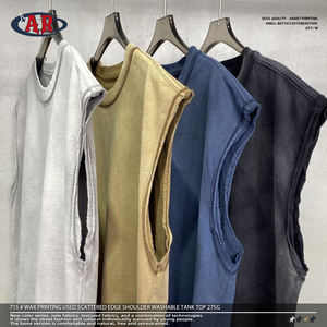 Wasteland Style Vest Dirty Wash 100% algodón 275G Frayed Edge Chaleco deportivo de alta calidad para hombres Camisa sin mangas - Product Image 6
