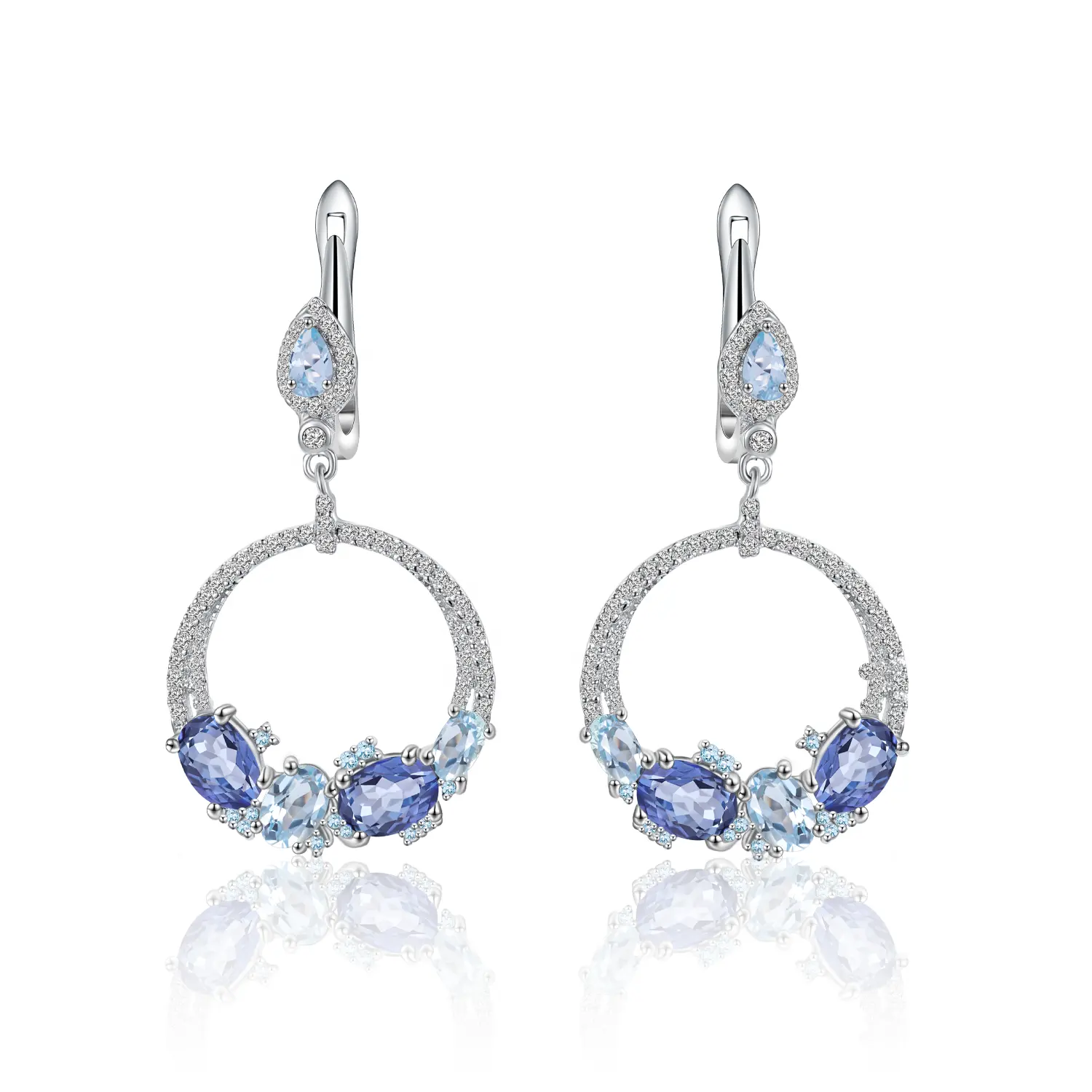 C3080 Abiding Hot Sale Silver Jewelry 925 Sterling Clear Mystic Quartz Blue Topaz Dangle Hoop Earrings For Girls