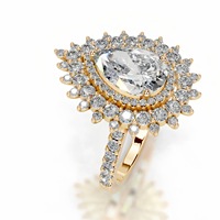 Bague de mariage en argent S925 plaqué or 18 carats avec moissanite 2 carats en forme de goutte d'eau, halo soleil, D VVS1, style Ice Out, en joaillerie fine