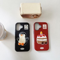 Casing Kulit Imitasi Anti Benturan Bordir Kartun Lucu untuk iPhone 16 15 14 Pro Max