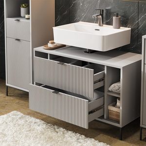 Vente directe d'usine, meuble-lavabo de salle de bain gris avec miroir LED - Product Image 3