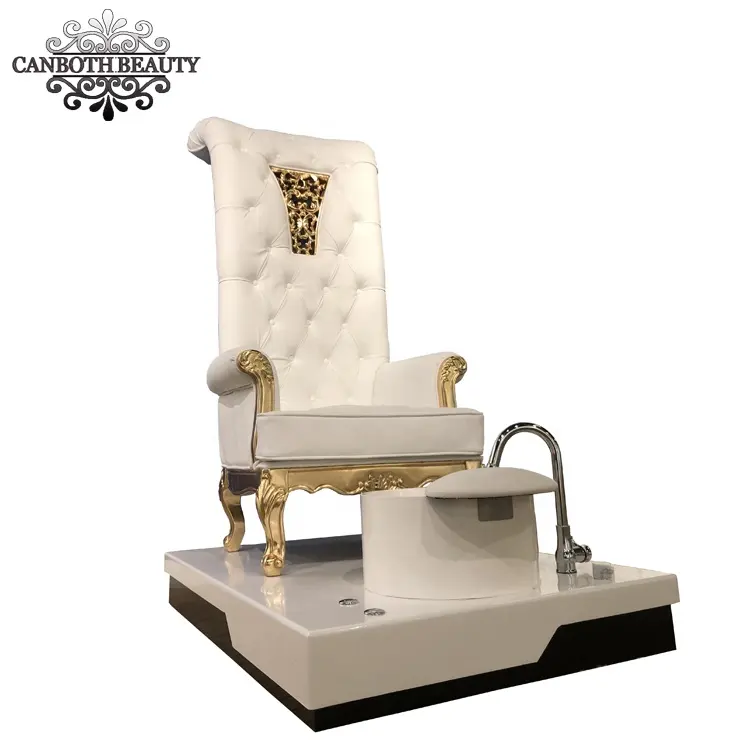 Golden king high back throne pedicure chairs with golden fiberglass bowl for foot spa equipment CB-FP007