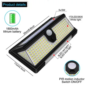 Luzes Solares com Sensor de Movimento IP65 de 190 LEDs - Lâmpadas de Parede Externas à Prova d'Água para Segurança de Jardim, Quintal e Pátio - Product Image 2