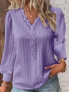 Camicette in <span class=keywords><strong>Pizzo</strong></span> Aderenti da Donna, Manica Lunga, Scollo a V, Tinta Unita, Taglie Forti, Abbigliamento Femminile - Product Image 6