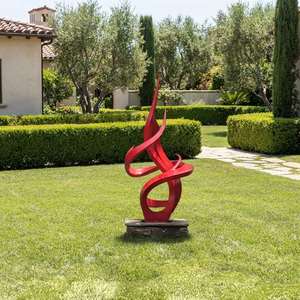 Grande sculpture abstraite en métal rouge en forme de flamme, art contemporain en acier inoxydable pour jardin, statue décorative pour paysage et parc - Product Image 4