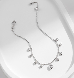 S925 Silver Heart and Star Charm Slider Adjustable Hypoallergenic Polished Charm Sterling Silver Slider <b>Bracelet</b> For Women - Product Image 5