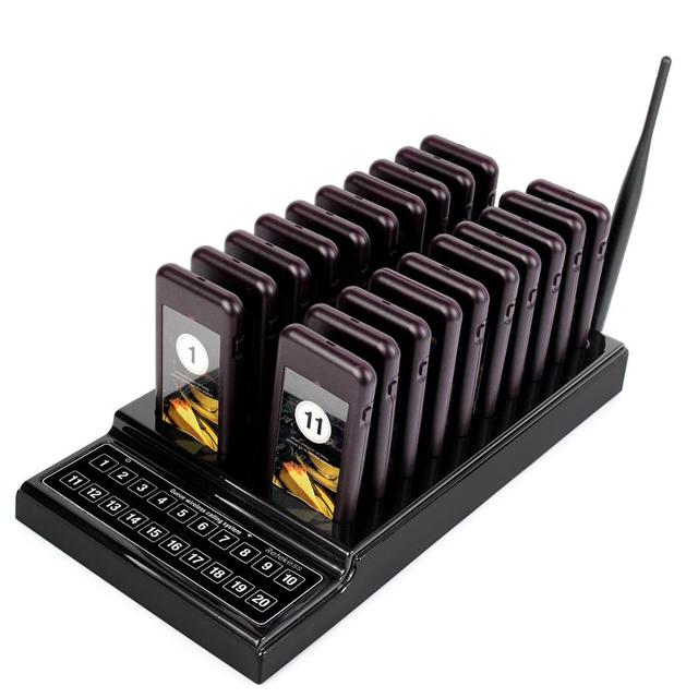 Wireless Restaurant Guest Paging Queue Management System 1 Transmitter 20 Chargeable Pagers 433MHz 300m Range Retekess T111