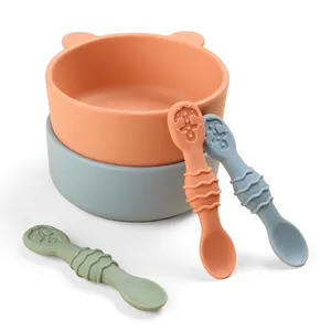 Fashionable Wholesale Eco-friendly Baby Bowls Feeding Kids Dinnerware Silicone Baby Spoons