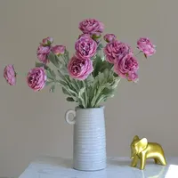 Fleur artificielle en soie floquée, Lotus de rosée, Camélia, pour décoration intérieure, bouquet de mariée, décoration de mariage et arrangements de table de fête, 3 têtes