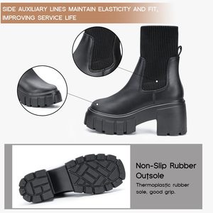 Bottes <span class=keywords><strong>Chelsea</strong></span> à la mode pour femmes de haute qualité Bottes à talons mi-hauts à plateforme Bottines classiques - Product Image 5