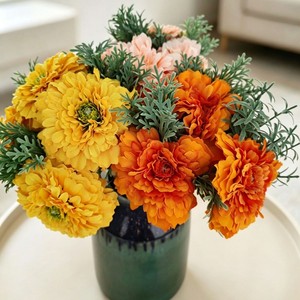 Ramo de Flores Artificiales de Seda, Arreglo de Crisantemos y Caléndulas para Decoración de Sala de Estar y Escritorio - Product Image 3