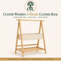 Porte-vêtements pliable moderne et écologique en bois naturel avec support pour cintres, bac de rangement en tissu, design multifonctionnel pour usage domestique