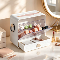 Organisateur de cosmétiques portable en plastique, boîte de rangement anti-poussière à tiroirs, support multi-niveaux pour maquillage et soins de la peau, pour bureau et coiffeuse