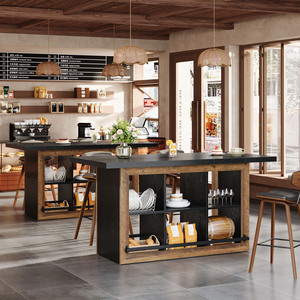 Isla de Cocina Tribesigns con Almacenamiento, Mesa de Isla de Cocina de Altura de Mostrador con 6 Compartimentos Abiertos y Reposapiés para Comedor - Product Image 5