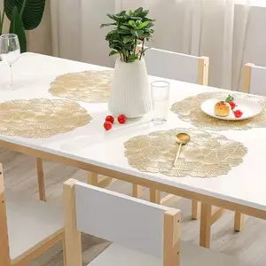 Altın yuvarlak Placemats 6 Set Hollow Out çiçek şekilli masa Mat preslenmiş vinil yer paspasları masa süsü düğün Placemat