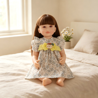 Poupée réaliste reborn de 22 pouces avec corps entièrement en vinyle, cheveux longs bruns, robe florale, visage en silicone, jouet pour enfants, cadeau pour filles
