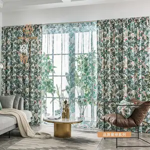 Estilo moderno Branco E Verde Cortinas Para Quarto Palmeira Padrão Folha Janela Porta Cortinas Tropical Cortinas Cortinas Para Tipos de quarto