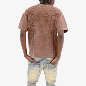 T-shirt Streetwear Personnalisé à Motif 100% Coton Coupe Oversize Ourlet Brut Coupe Boxy T-shirt Homme Court Effet Délavé à l'Acide - Product Image 1