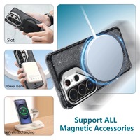 Nouveau support d'objectif en métal transparent avec paillettes brillantes pour coque Magsafe pour Samsung Galaxy S26 S25 S24 S23 S22 Ultra Plus S25FE, coque magnétique