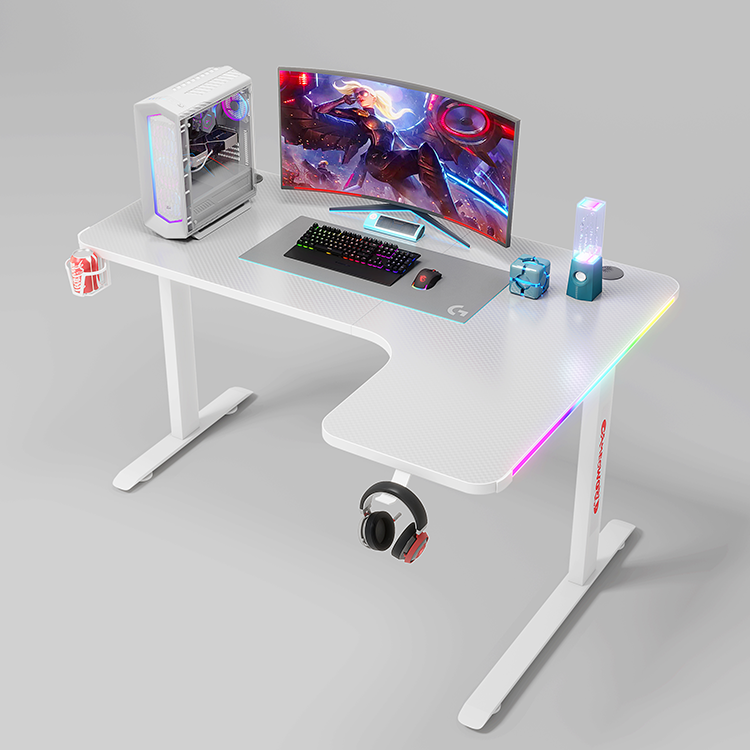 White L shape gaming desk